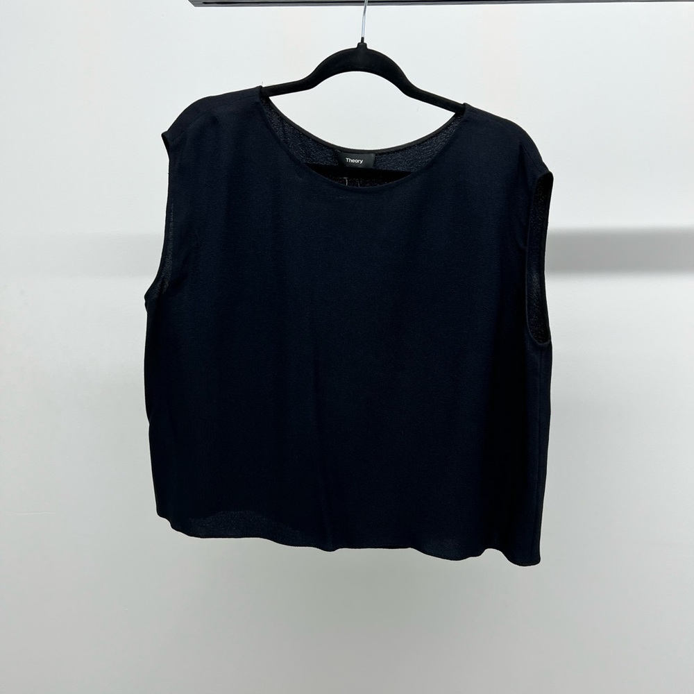 Theory Black Boxy Sleeveless Blouse